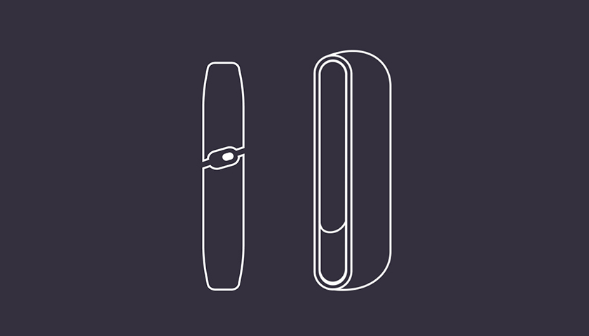 Stylized IQOS Original Duo holder, pocket charger and heet stick.